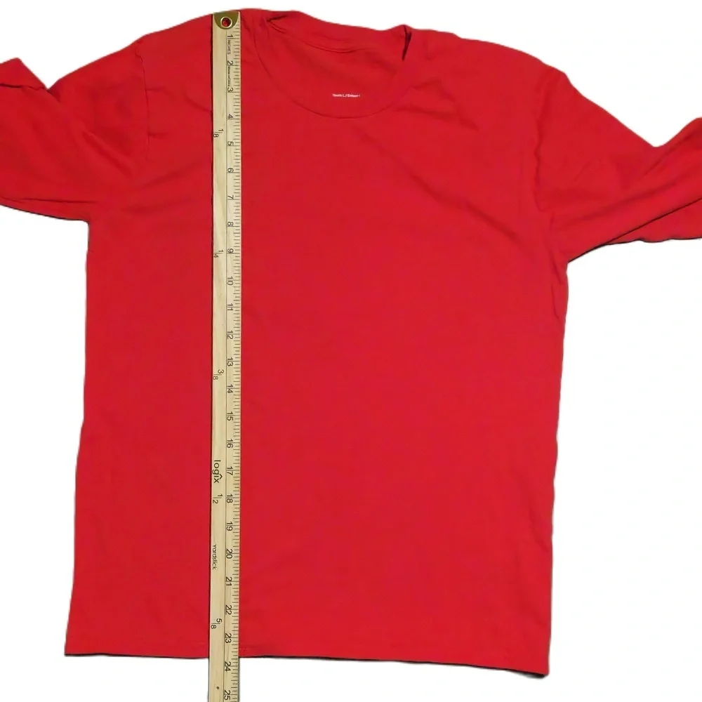 Unbranded Red Long Sleeve Crewneck T Shirt Youth Large - Picture 3 of 4